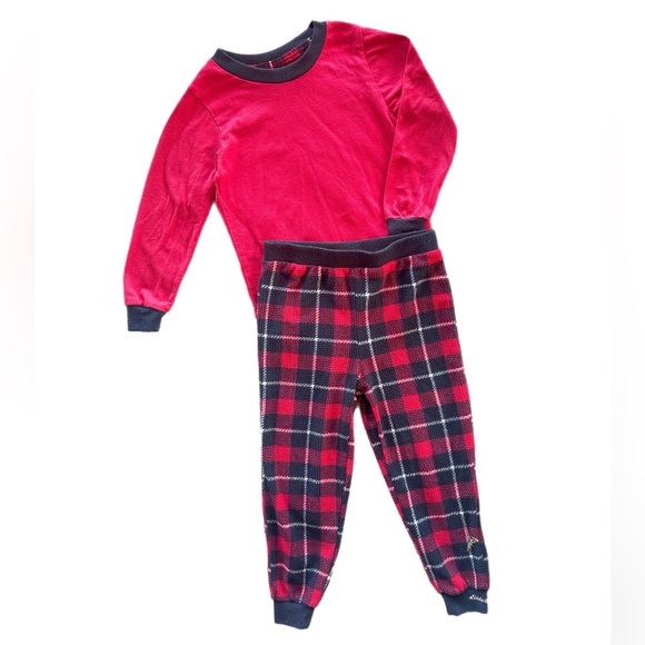 Eddie Bauer Kids 2PC Red Plaid Christmas Fleece Pajama Set Size 3/4 Unisex - Picture 2 of 6